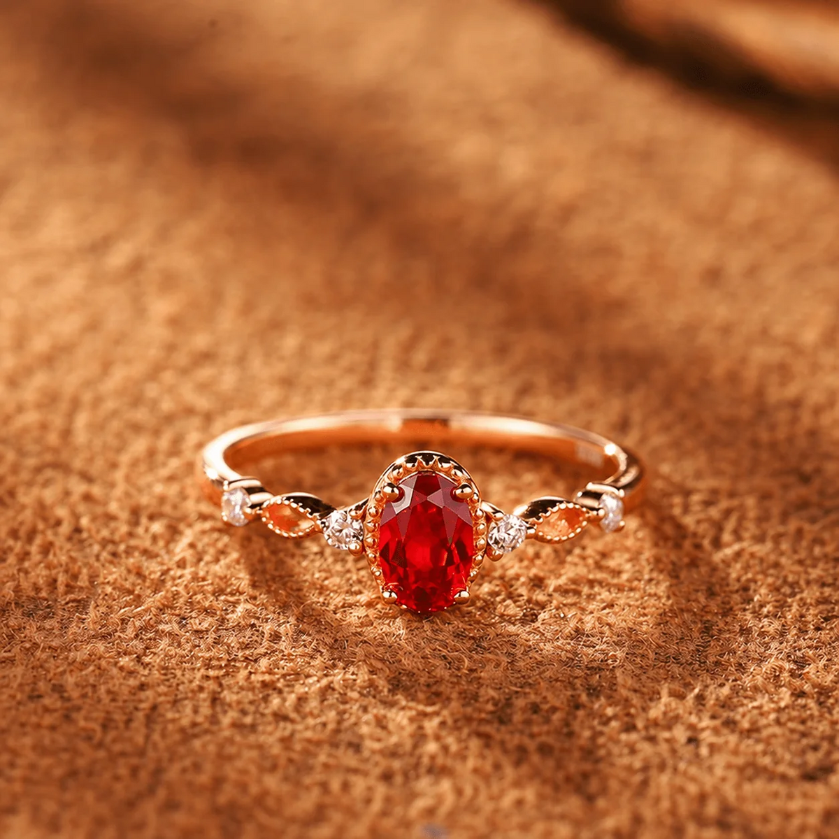 Qynzara™  Sunset Red Lab-Grown Ruby Vintage Ring