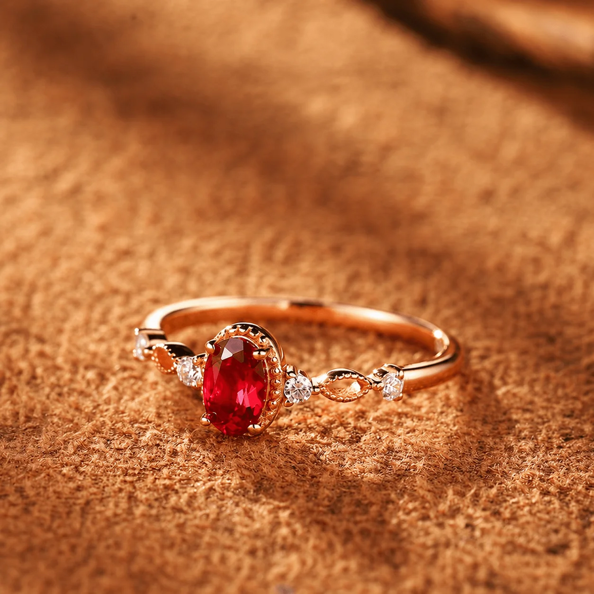 Qynzara™  Sunset Red Lab-Grown Ruby Vintage Ring