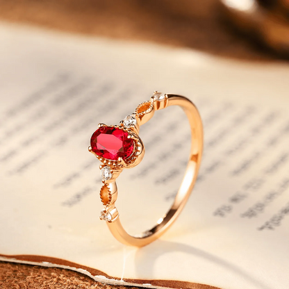Qynzara™  Sunset Red Lab-Grown Ruby Vintage Ring