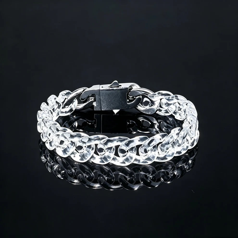 Qynzara™ Crystal Ice Natural Clear Quartz Cuban Link Bracelet