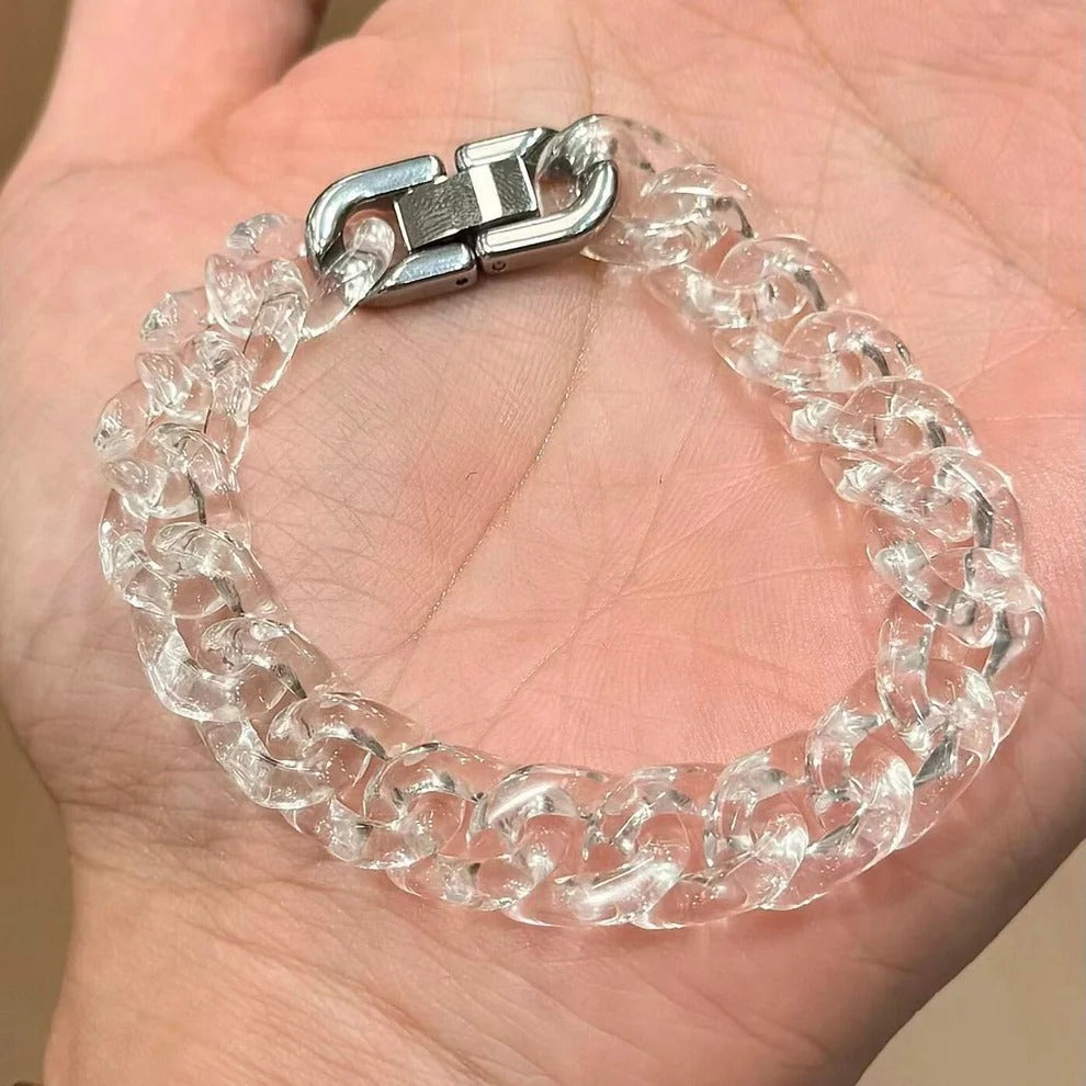 Qynzara™ Crystal Ice Natural Clear Quartz Cuban Link Bracelet
