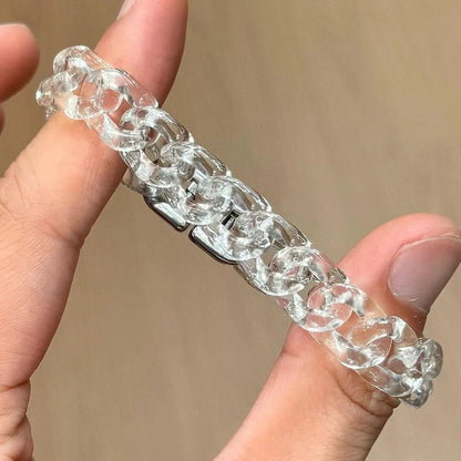 Qynzara™ Crystal Ice Natural Clear Quartz Cuban Link Bracelet