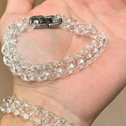 Qynzara™ Crystal Ice Natural Clear Quartz Cuban Link Bracelet
