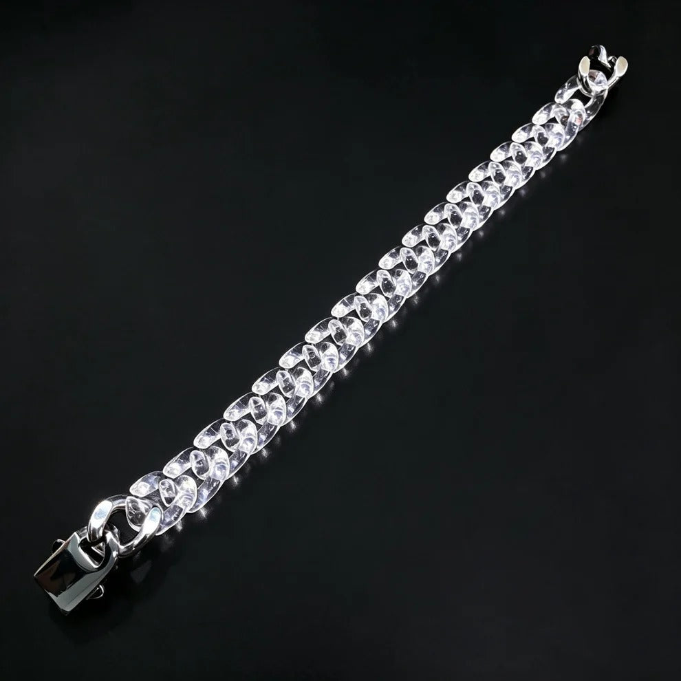 Qynzara™ Crystal Ice Natural Clear Quartz Cuban Link Bracelet