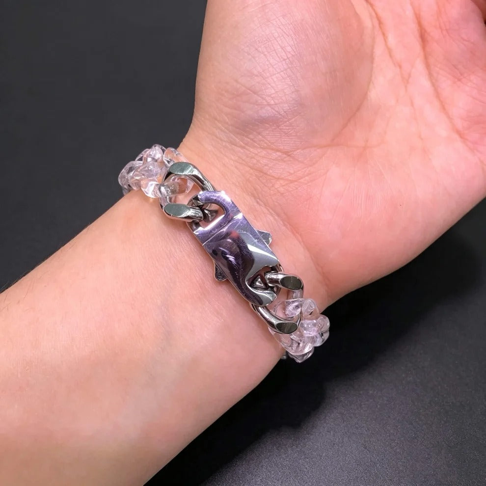 Qynzara™ Crystal Ice Natural Clear Quartz Cuban Link Bracelet