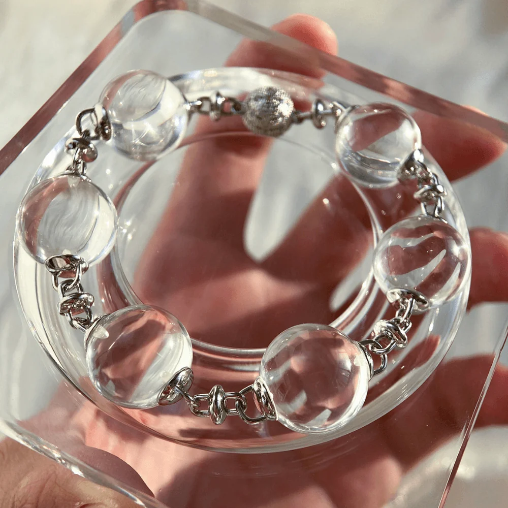 Qynzara™ Floating Bubble Clear Quartz Bracelet